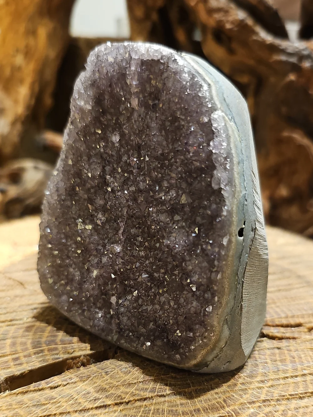 Lavender Amethyst Crystal Cutbase Display